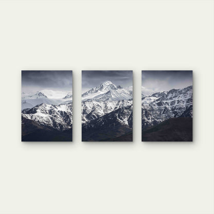 3pcs Snowy Mountain Peak Under Gray Sky Metal Print Ready to Hang Art - Bella Home Decor