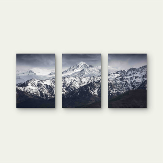3pcs Snowy Mountain Peak Under Gray Sky Metal Print Ready to Hang Art - Bella Home Decor