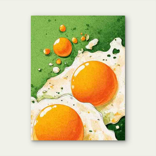 Sunny Side Up Eggs Food Illustration 60x90cm Metal Print Ready to Hang