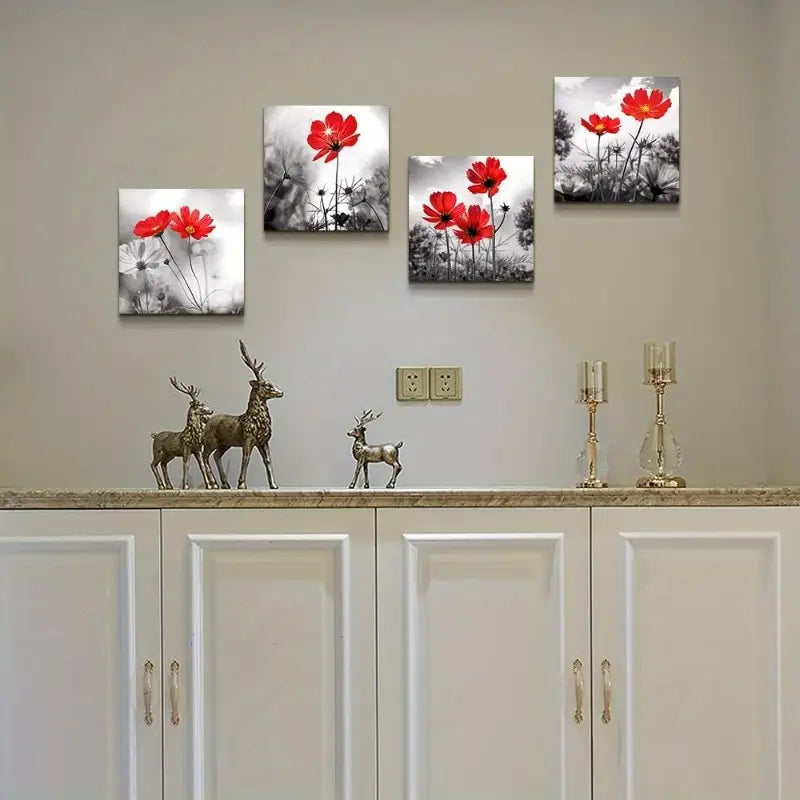 4pcs Modern Salon Theme Black and White  Wall Art Canvas Framed