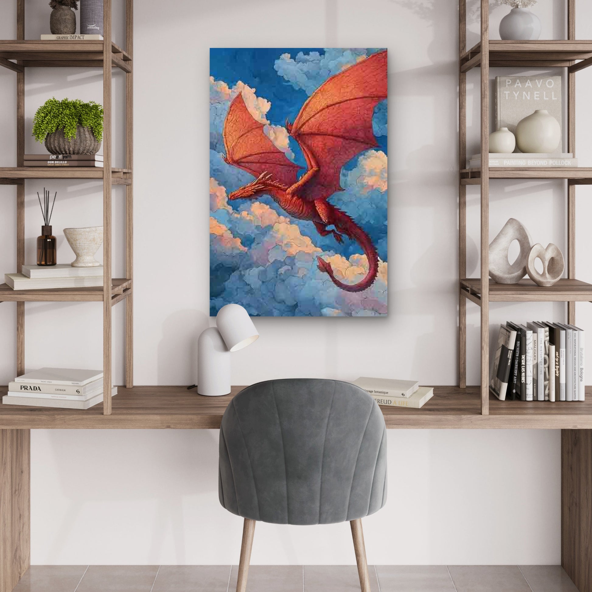 Manga-Style Dragon Soaring in The Sky 60x90cm Metal Print Ready to Hang