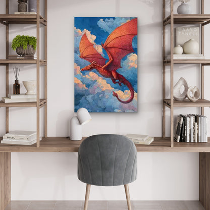 Manga-Style Dragon Soaring in The Sky 60x90cm Metal Print Ready to Hang