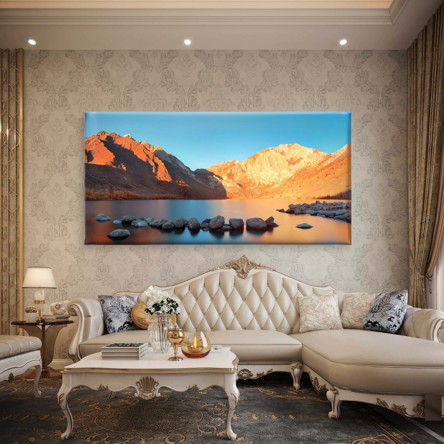 Convict Lake Mountain Sunset Wall Art Canvas Office Home Room Framed 120x60cm