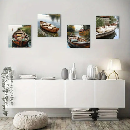 4pcs  Country Serenity Sailboat reed house Wall Art Canvas Framed