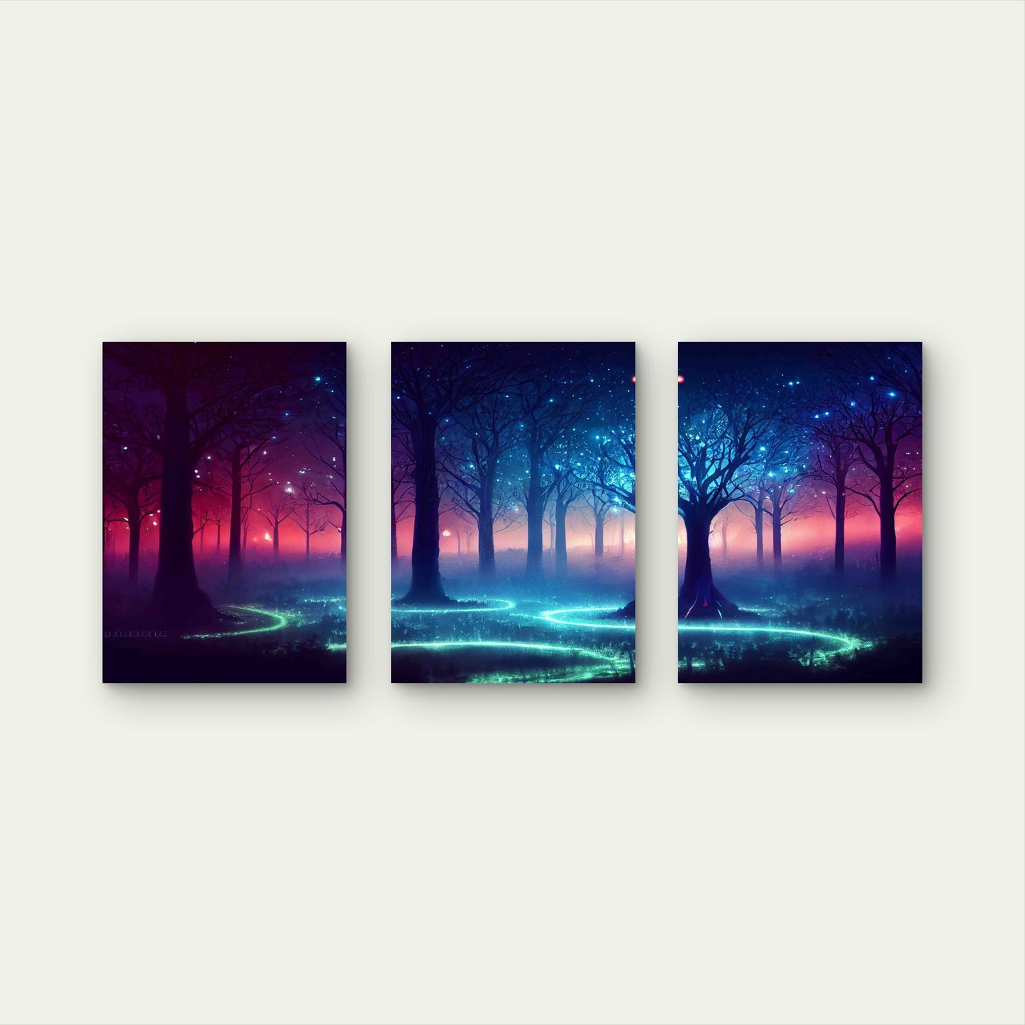 3pcs Enchanted Midnight Forest Metal Print Ready to Hang Art - Bella Home Decor