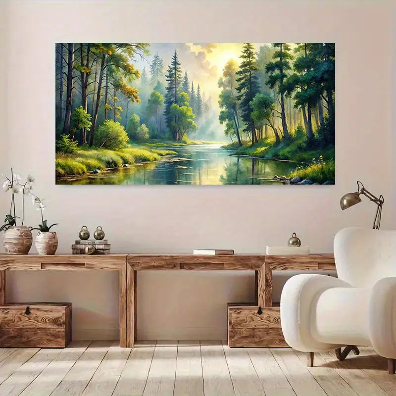 Serene Forest Streamwall canvas office home room framed 120x60cm - Bella Home Decor