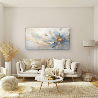 Abstract Blue Gold Floral Blossom Wall Art Canvas Office Home Framed 120x60cm