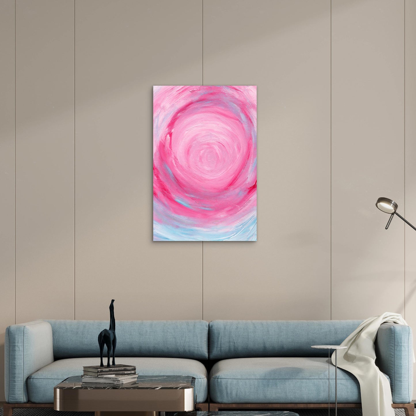 Abstract Pink and Blue Swirl Painting 60x90cm Metal Print Ready to Hang