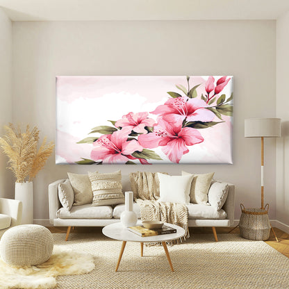 Beautiful Pink Hibiscus Flowers Wall Art Canvas Office Home Room Framed 120x60cm