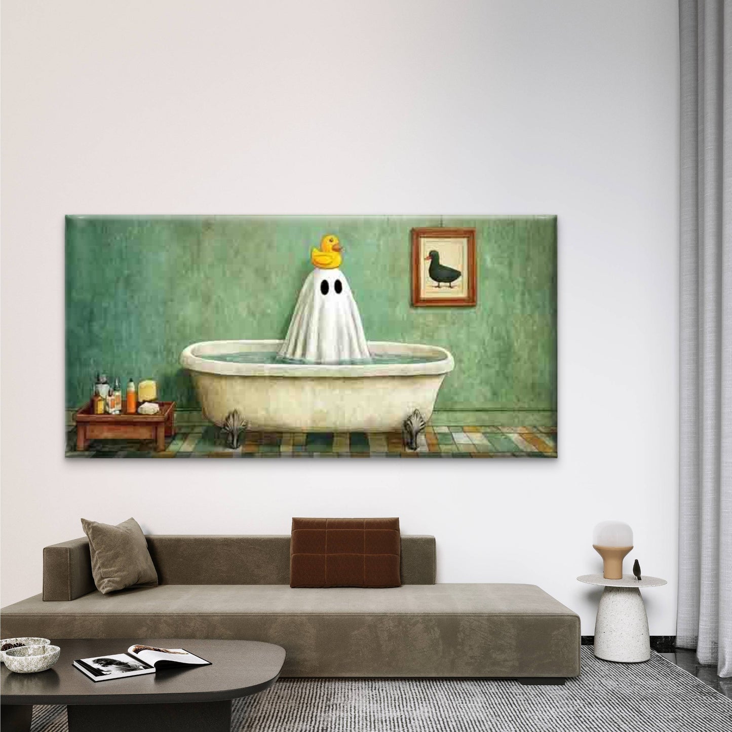Yellow Duck & Friendly in Bath Wall Art Canvas Office Home Room Framed 120x60cm