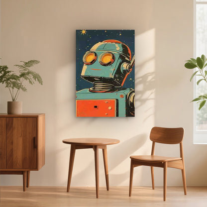 Vintage Style Robot Pattern with Starry Sky 40x60cm Metal Print Ready to Hang - Bella Home Decor