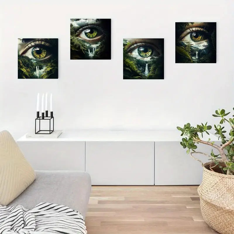 4pcs Green Eye Poster Wall Art Canvas Framed