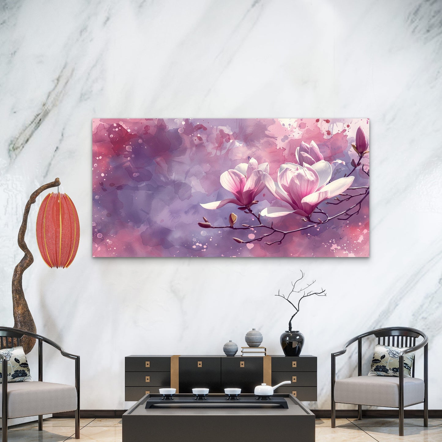 Blossoms in Purple Mist Wall Art Canvas Office Home Room Framed 120x60cm - Bella Home Decor