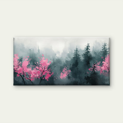 Misty Forest Cherry Blossoms Wall Art Canvas Office Home Room Framed 120x60cm