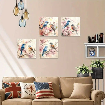 4pcs  Charming Country Birds Floral CC Wall Art Canvas Framed