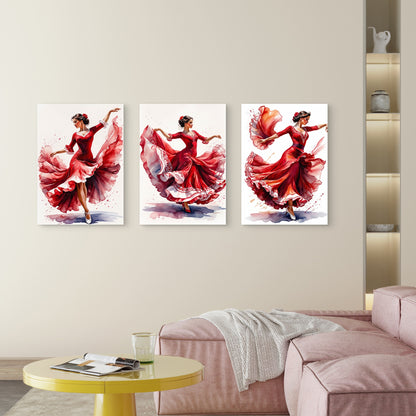 3pcs Watercolor Spanish Flamenco Dancers Painting Wall Art Set Canvas Framed 40x60cm - High Quality Print 100% Australian Made Wall Canvas Ready to Hang