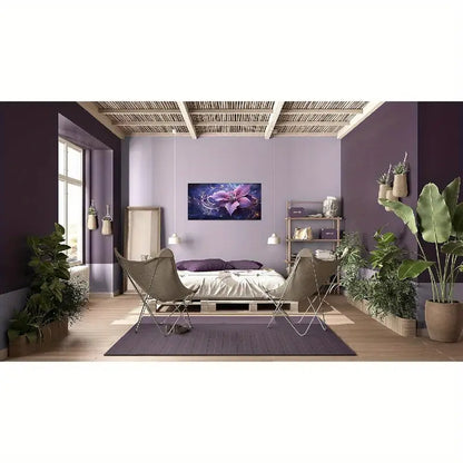Abstract Purple Flower Vibrant Floral Wall Art canvas office home room framed 120x60cm - Bella Home Decor