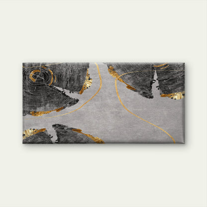 Abstract Grey And Gold Tree Rings Wood Grain Wall Art Canvas Office Home Room Framed 120x60cm