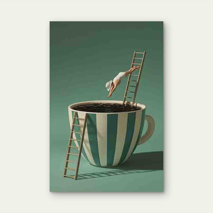 Diving Into a Coffee Cup 60x90cm Metal Print Ready to Hang - Bella Home Decor