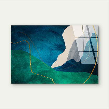Navy Blue Emerald Green Gold Abstract Acrylic Glass Printing Wall Art Australian Made Quality