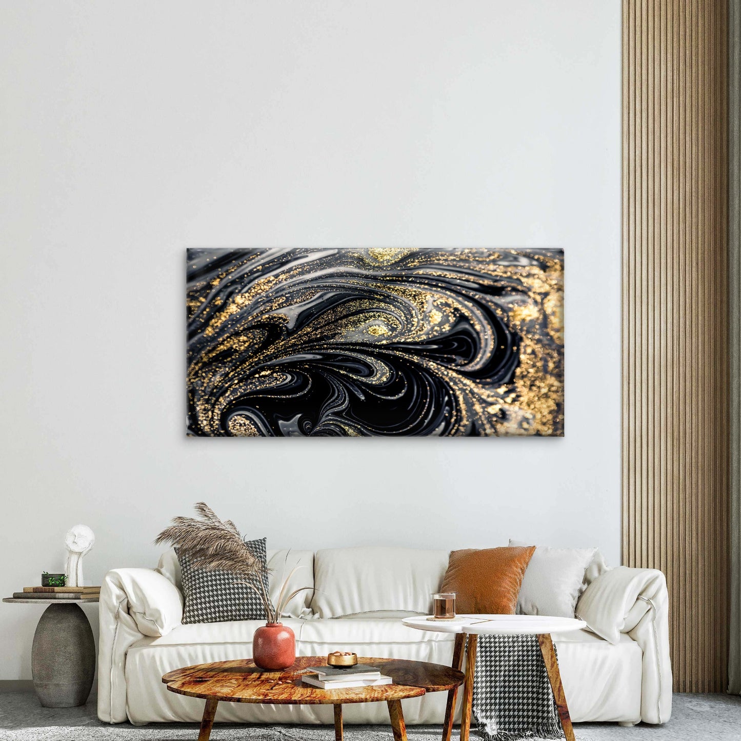 Celestial Waves Of Molten Gold Wall Art Canvas Office Home Room Framed 120x60cm