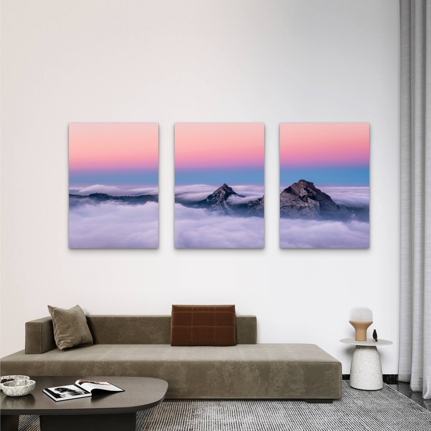3pcs Mountain Peak Pink Pastel Sunset Sky Cloud Wall Art Set Canvas Framed 40x60cm - High Quality Print 100% Australian Made Wall Canvas Ready to Hang - Bella Home Decor