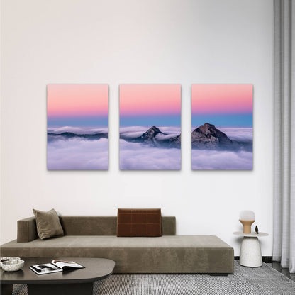 3pcs Mountain Peak Pink Pastel Sunset Sky Cloud Wall Art Set Canvas Framed 60x90cm - High Quality Print 100% Australian Made Wall Canvas Ready to Hang - Bella Home Decor