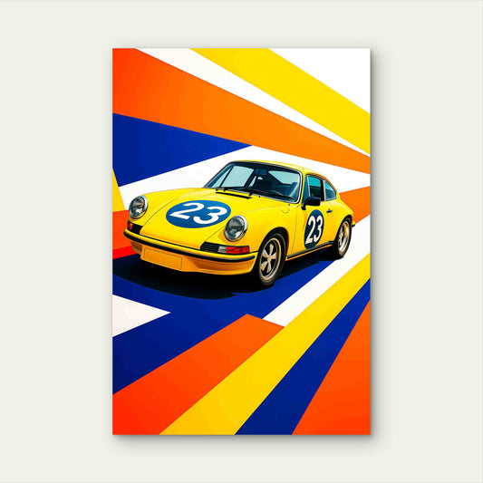 Vintage Yellow Retro Classic Coupe Pop Art 60x90cm Metal Print Ready to Hang