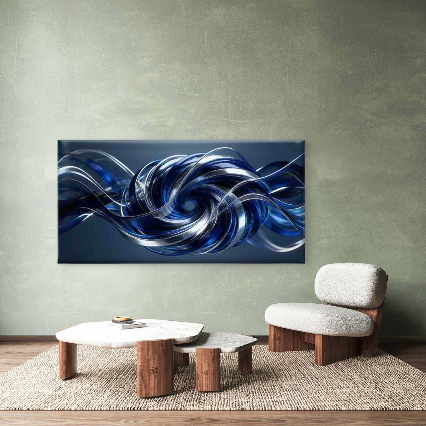 Abstract Blue And Silver Wall Art Canvas Office Home Room Framed 120x60cm