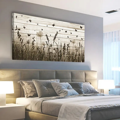Modern Wildflower Butterfly Autumn Wall Art canvas office home room framed 120x60cm - Bella Home Decor