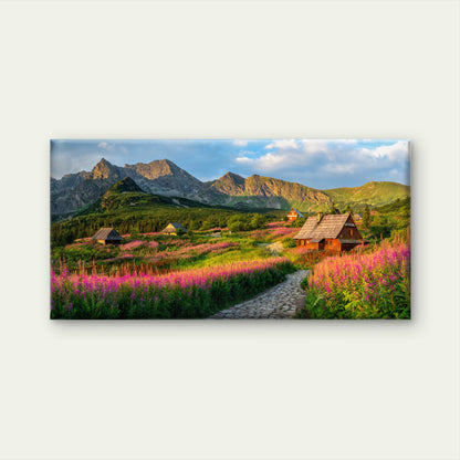 Mountain Flower Valley Wall Art Canvas Office Home Room Framed 120x60cm