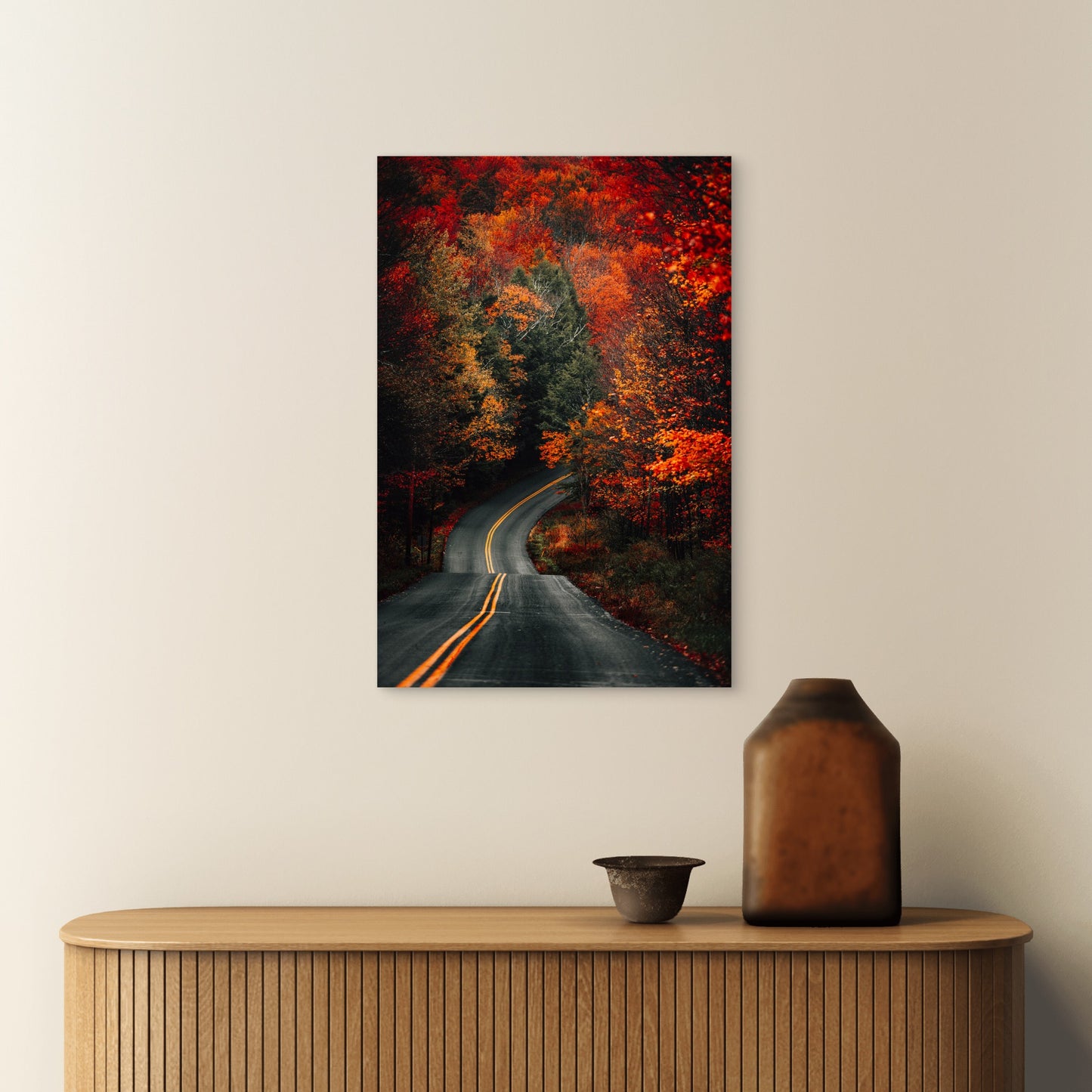 Autumn Winding Highway Forest Mountain 40x60cm Metal Print Ready to Hang