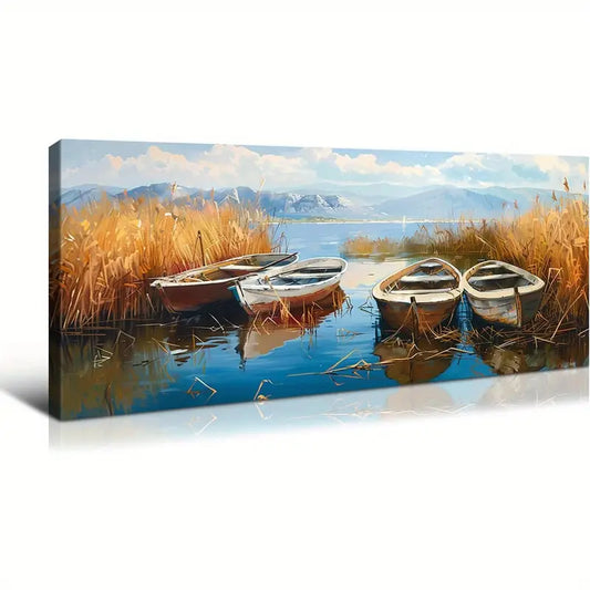 Beach Ocean Reflective Waters & Golden Grasses Wall Art canvas office home room framed 120x60cm - Bella Home Decor