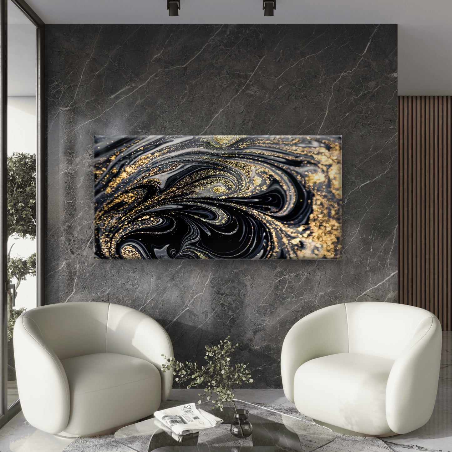 Celestial Waves Of Molten Gold Wall Art Canvas Office Home Room Framed 120x60cm