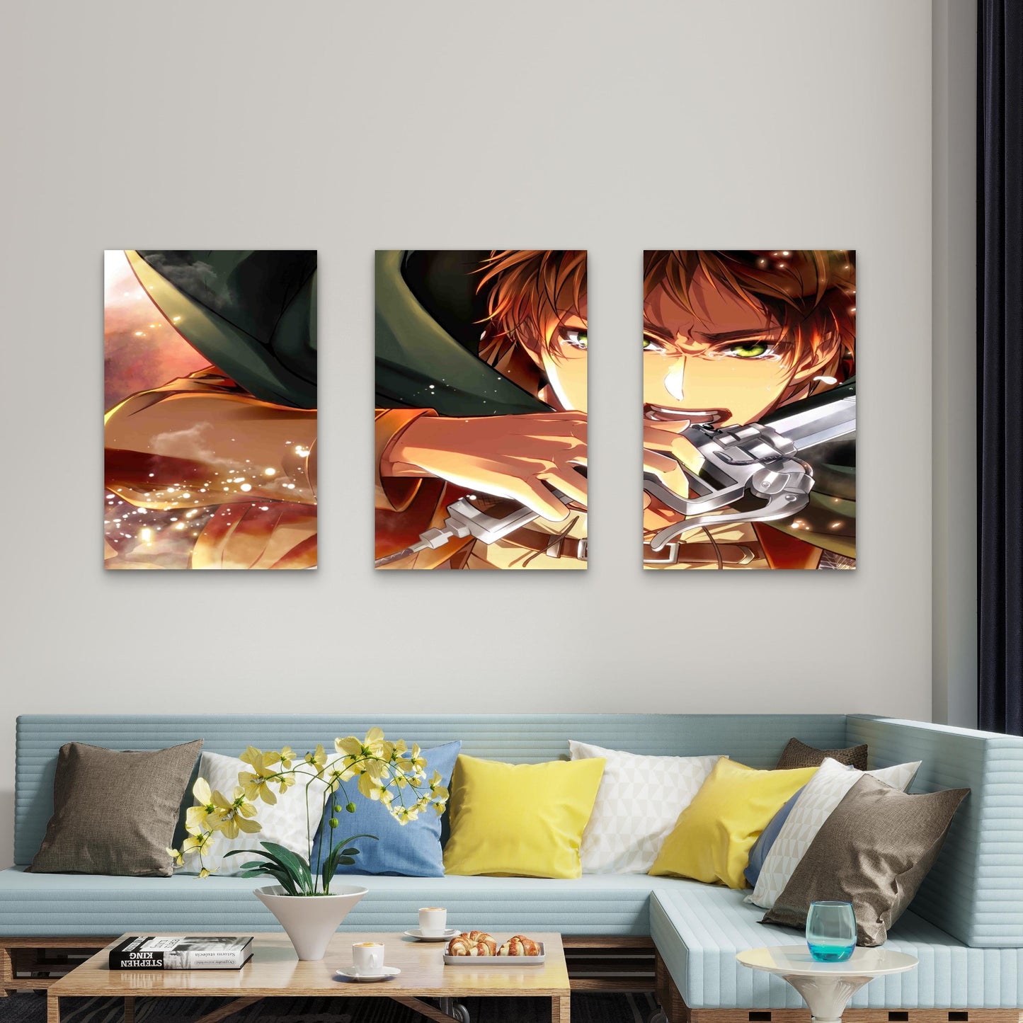 3pcs Green Eyed Warrior Sword Battle Metal Print Ready to Hang Art