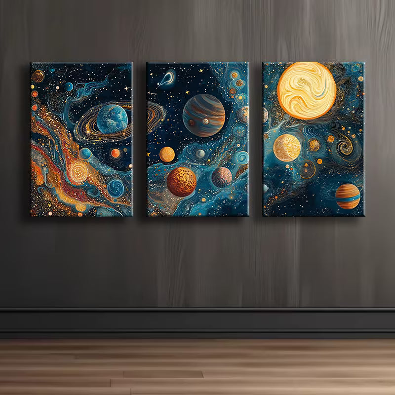 3pcs Space Planets Theme Wall Art Set Canvas Framed 40x60cm - High Quality Print 100% Australian Made Wall Canvas Ready to Hang
