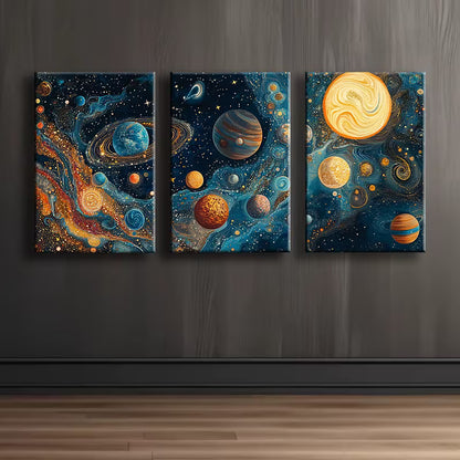 3pcs Space Planets Theme Wall Art Set Canvas Framed 40x60cm - High Quality Print 100% Australian Made Wall Canvas Ready to Hang