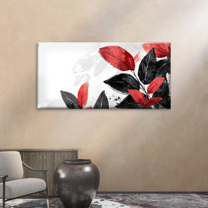 Abstract Red Black Leaf Design Wall Art Canvas Office Home Room Framed 120x60cm