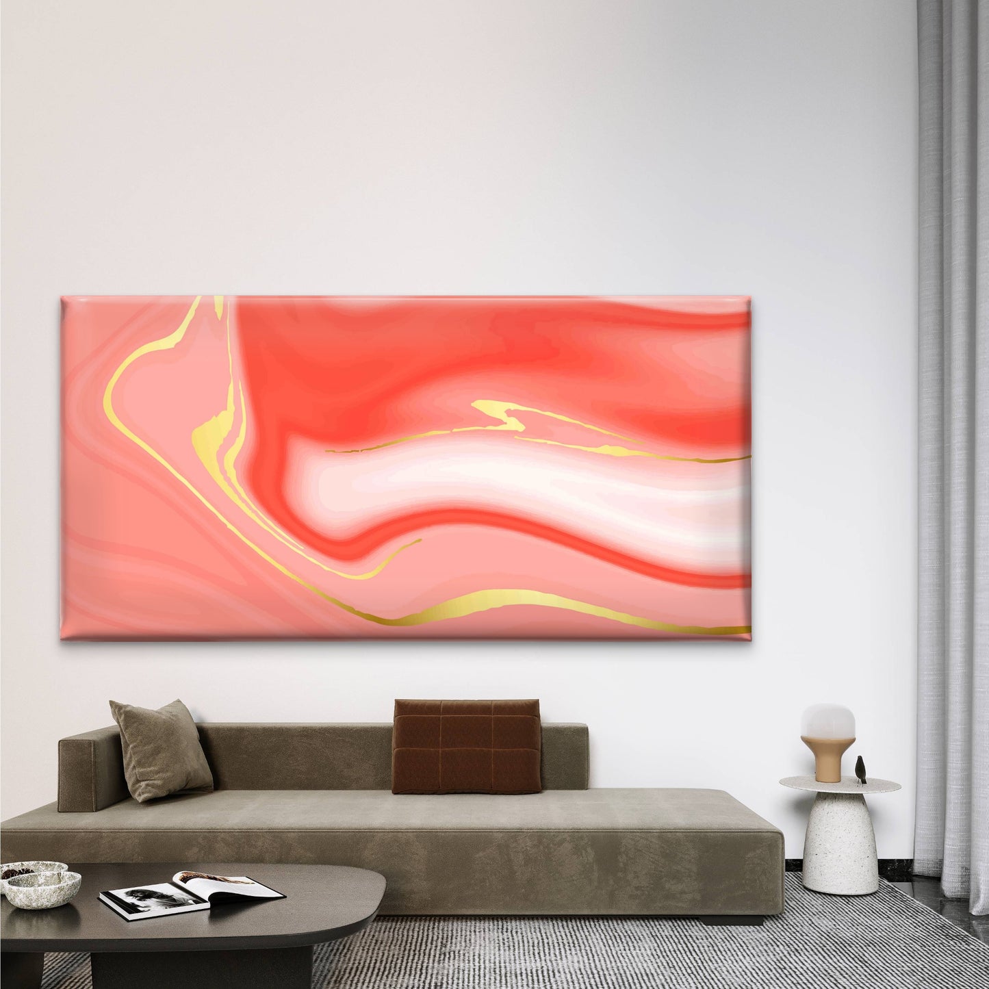 Red and Golden Marble Texture Wall Art Canvas Office Home Room Framed 120x60cm