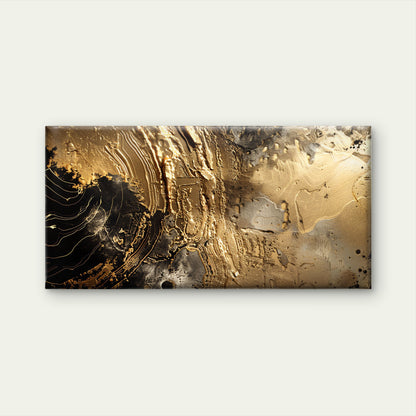 Black And Gold Abstract Textured Metallic Wall Art Canvas Office Home Room Framed 120x60cm