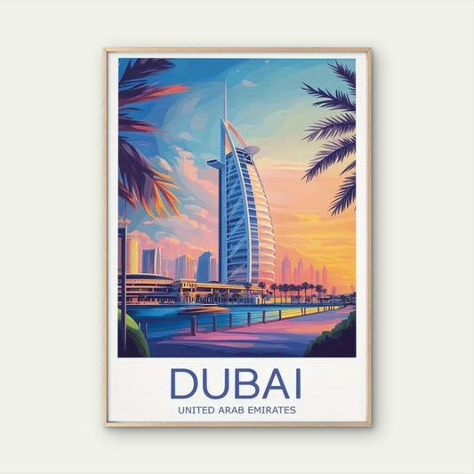 Dubai United Arab Emirates Vintage Retro Travel Poster Print Wall Art