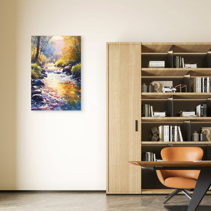 Watercolor River Forest Stream Sunset 40x60cm Metal Print Ready to Hang