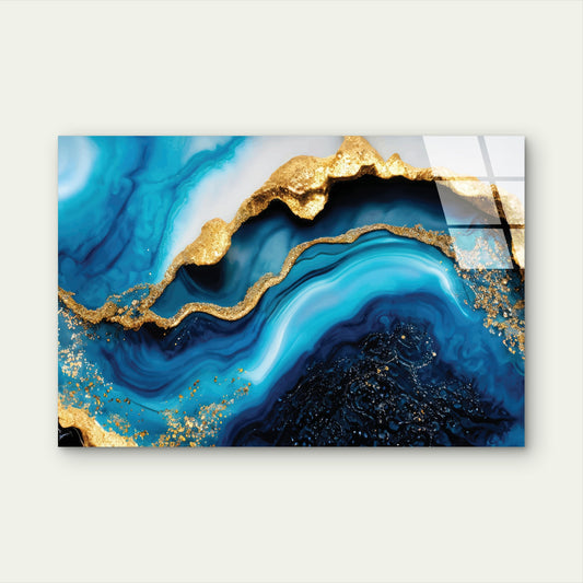 Abstract Ocean Blue Tempered Glass Printing Wall Art Australian Made Quality