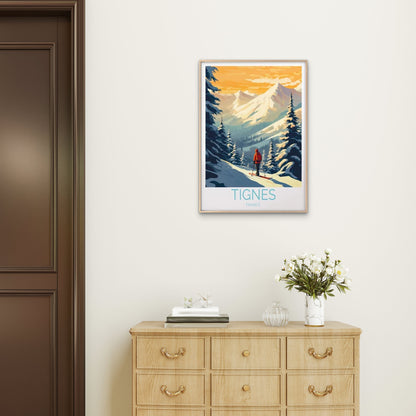Tignes France, Snow Mountains & Ski Man Travel Poster Print Wall Art - Bella Home Decor