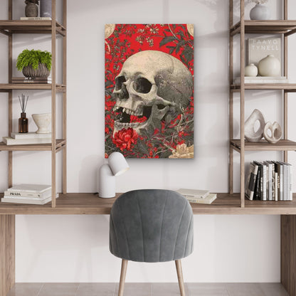 Nightmare with Red And Black Floral Skeletons 60x90cm Metal Print Ready to Hang - Bella Home Decor
