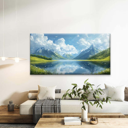Mountain Lake Nature Wall Art Canvas Office Home Room Framed 120x60cm - Bella Home Decor