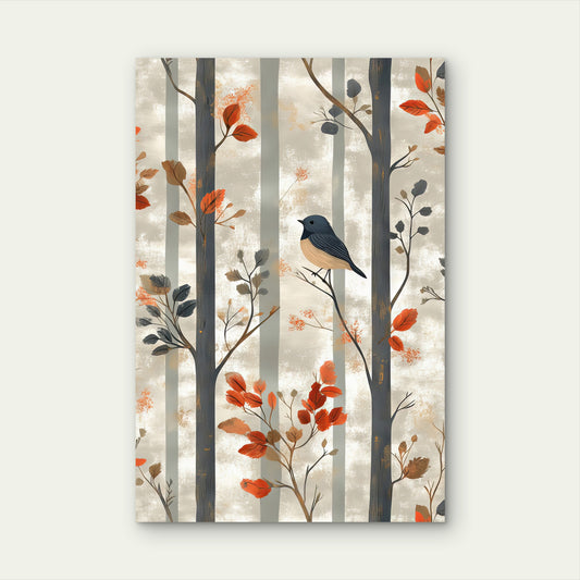 Abstract Autumn Bird Tree Branch Scenery 40x60cm Metal Print Ready to Hang