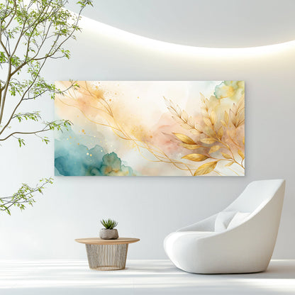 Golden Ether Botanical Leaves Wall Art Canvas Office Home Room Framed 120x60cm - Bella Home Decor