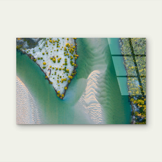 Aerial Abstract Noosa River Inlet Mangrove Sandbanks Turquoise Estuary Australia Acrylic Glass Printing Wall Art Australian Made