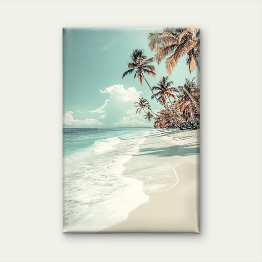 Tropical beach, sea with Coconut Palm Trees and white sand with turquoise water Neutral Vintage Canvas Print Wall Art Decor 100% Australian Made